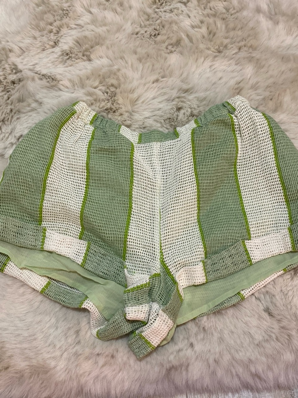 Urban Outfitters Green and White Striped Waffle Knit Mesh Shorts